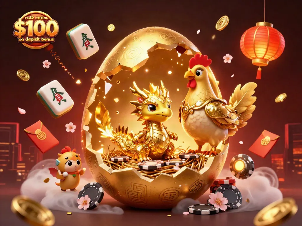 Entice gamblers with the cafe casino $100 no deposit bonus showcased in a rich 3D illustration full of gaming elements.