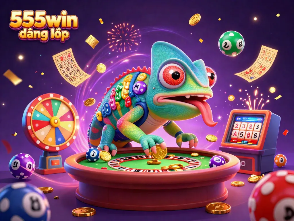 Experience winning thrills at 555win đăng nhập, with a chameleon casino owner and dynamic gaming elements.