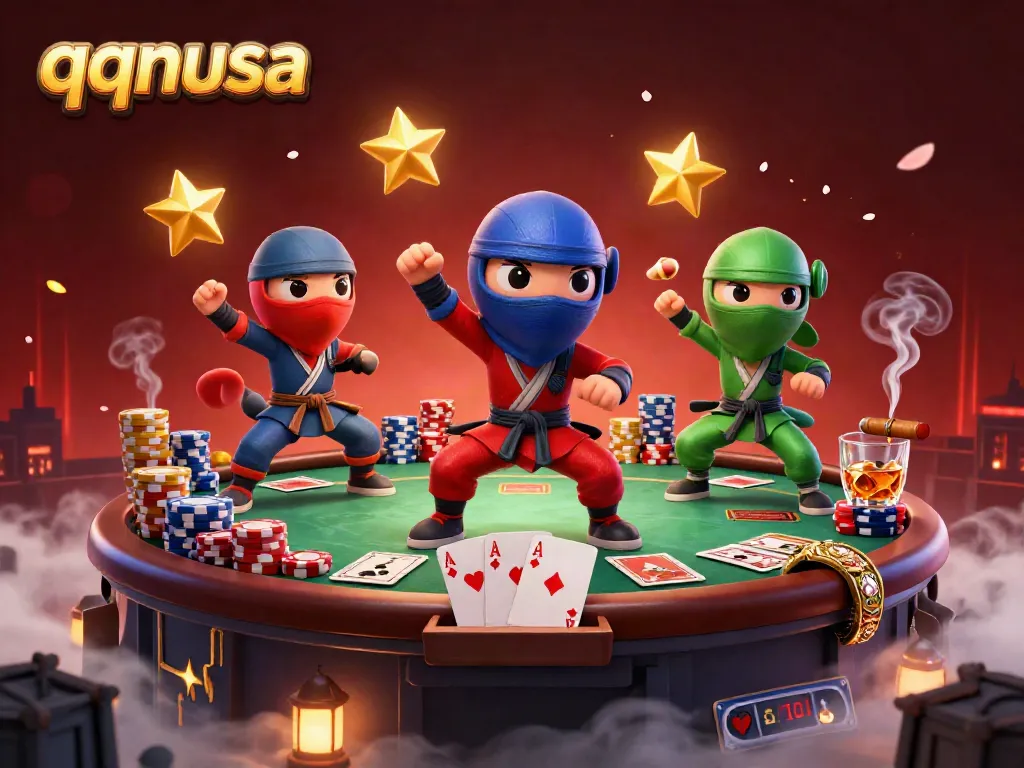 Experience thrilling action as the qqnusa chameleon team showcases their skills surrounded by poker elements and vibrant visuals.