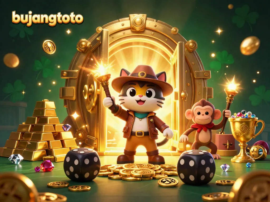 Engage with bujangtoto in this lively scene depicting a treasure-filled casino adventure.