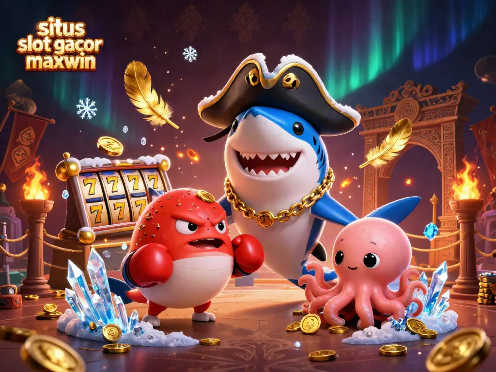 Engage with situs slot gacor maxwin in a vibrant 3D scene featuring playful characters and rich casino elements.