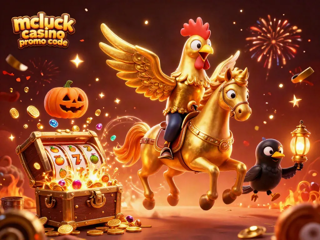 Engage with the thrill of mcluck casino promo code featuring a golden rooster in a vibrant casino
