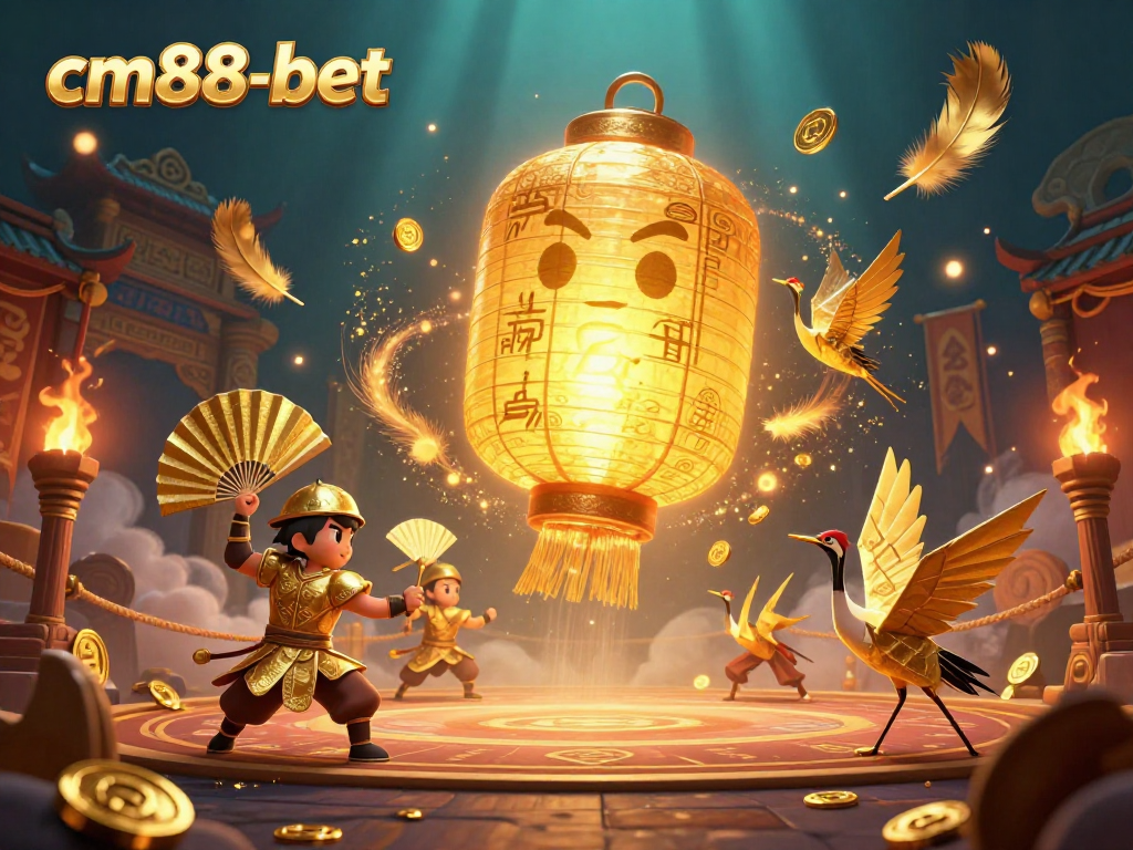 Engage with cm88-bet's exciting casino games, illuminated by dynamic golden symbols and vibrant characters.