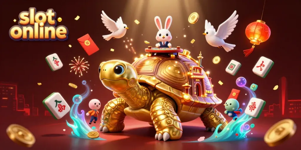 Experience exhilarating slot online action with golden tortoise casino and playful rabbit dealer.
