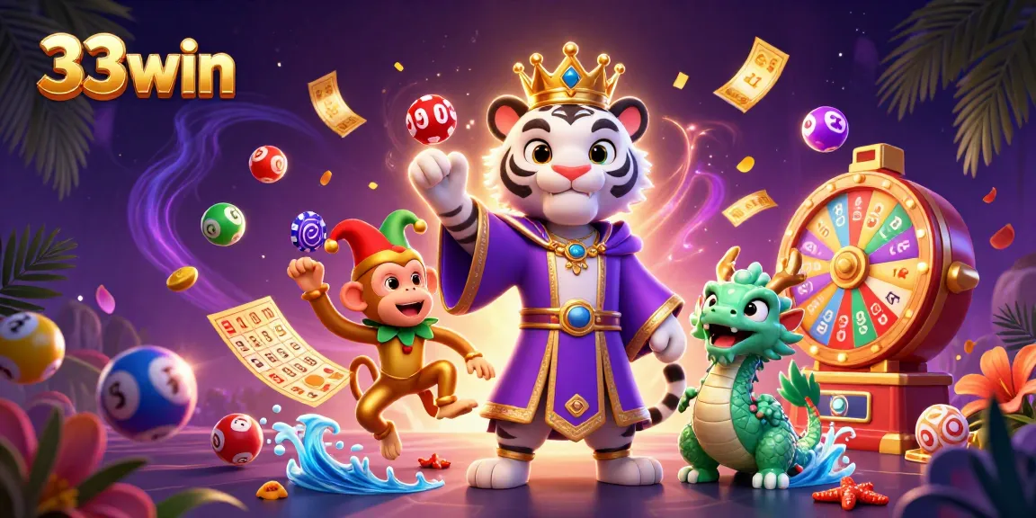 Engage with 33win's vibrant lottery scene featuring dynamic characters and exciting game elements.