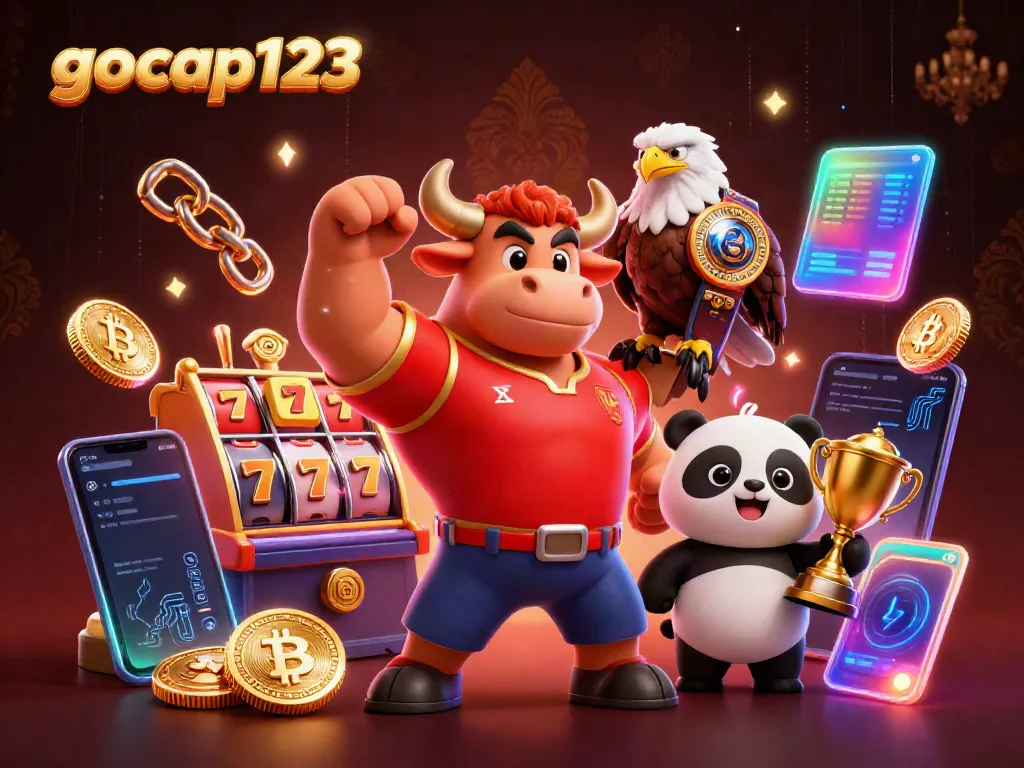 Permainan slot di gocap123 menampilkan karakter kartun yang dinamis dengan elemen crypto dan jackpot.