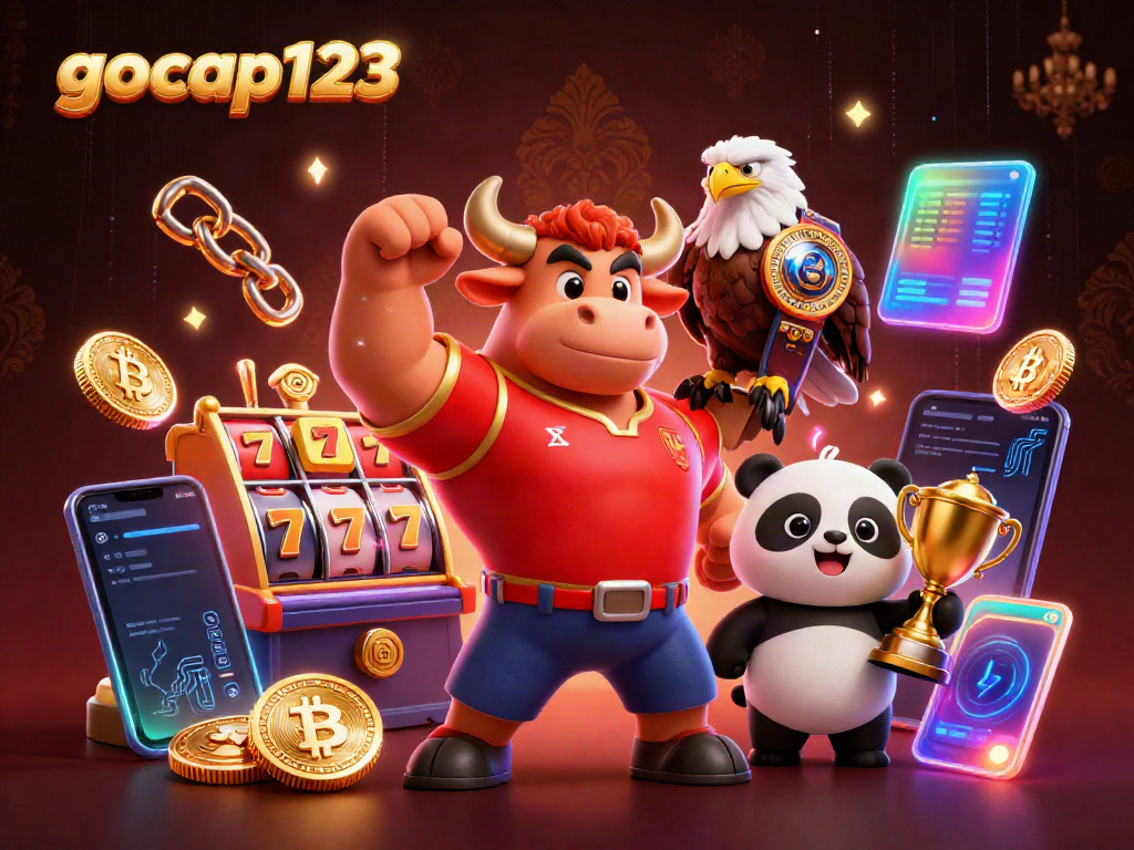Permainan slot di gocap123 menampilkan karakter kartun yang dinamis dengan elemen crypto dan jackpot.